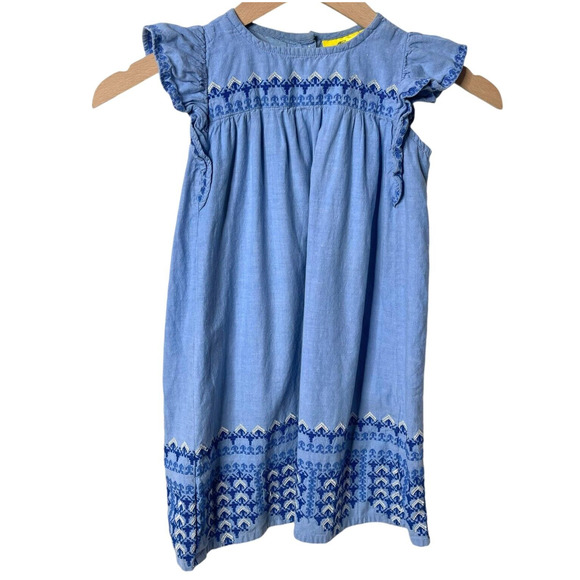 Roberta Roller Rabbit Girls Lyle Dress Embroidered Solid Chambray Blue Size 6
